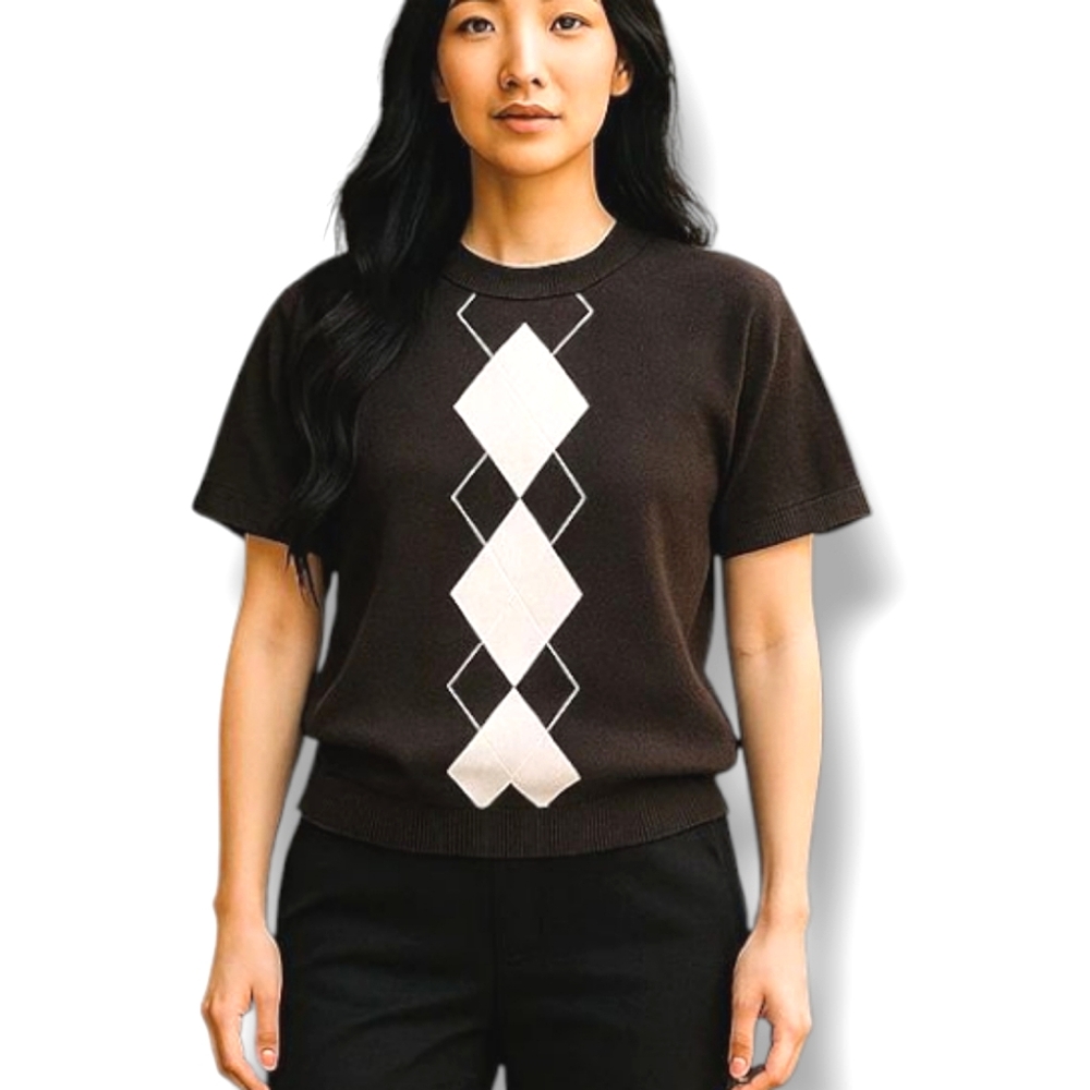 Michael Kors Short Sleeve Sweater Top in Expresso Size Large
